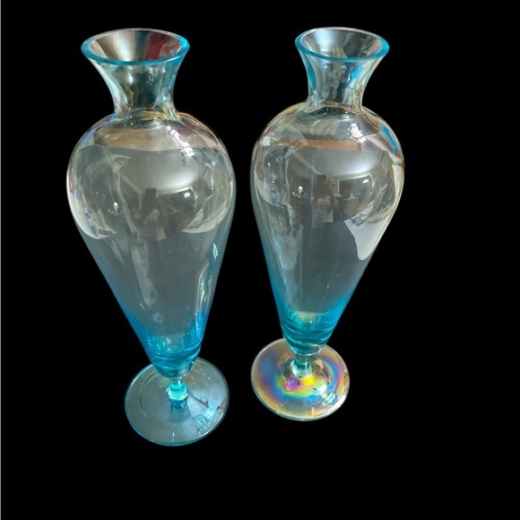 Pair of Vintage Mid-Century Modern
Light Blue Art Glass Vase Footed - Picture 2 of 10